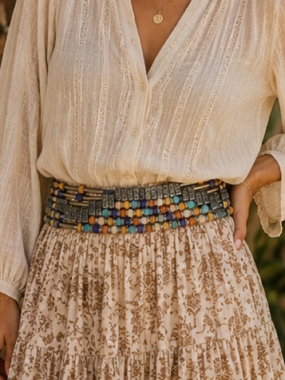VTG Boho Chic Tiered Beaded and Metal Women’s Belt Bohemian Western Medium-Large